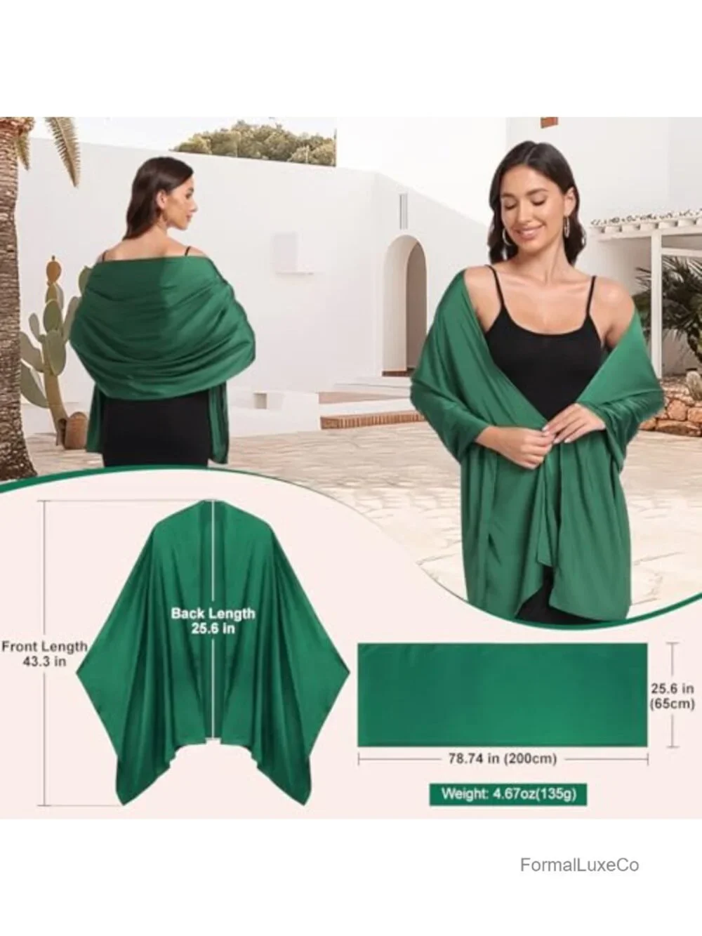 Satin Shawl Wrap for Evening Dresses Wedding Formal Cover Up